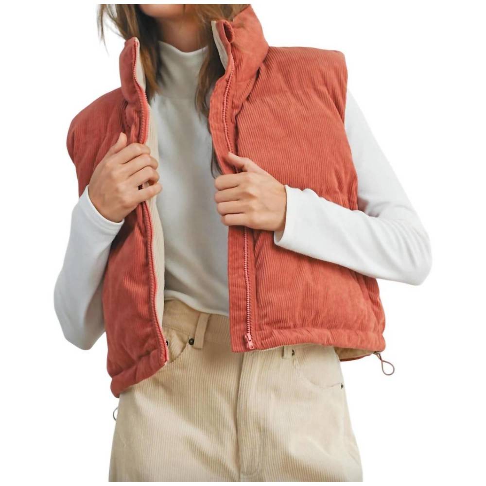 NEW BUTTERMELON adoreme corduroy puffer vest in red